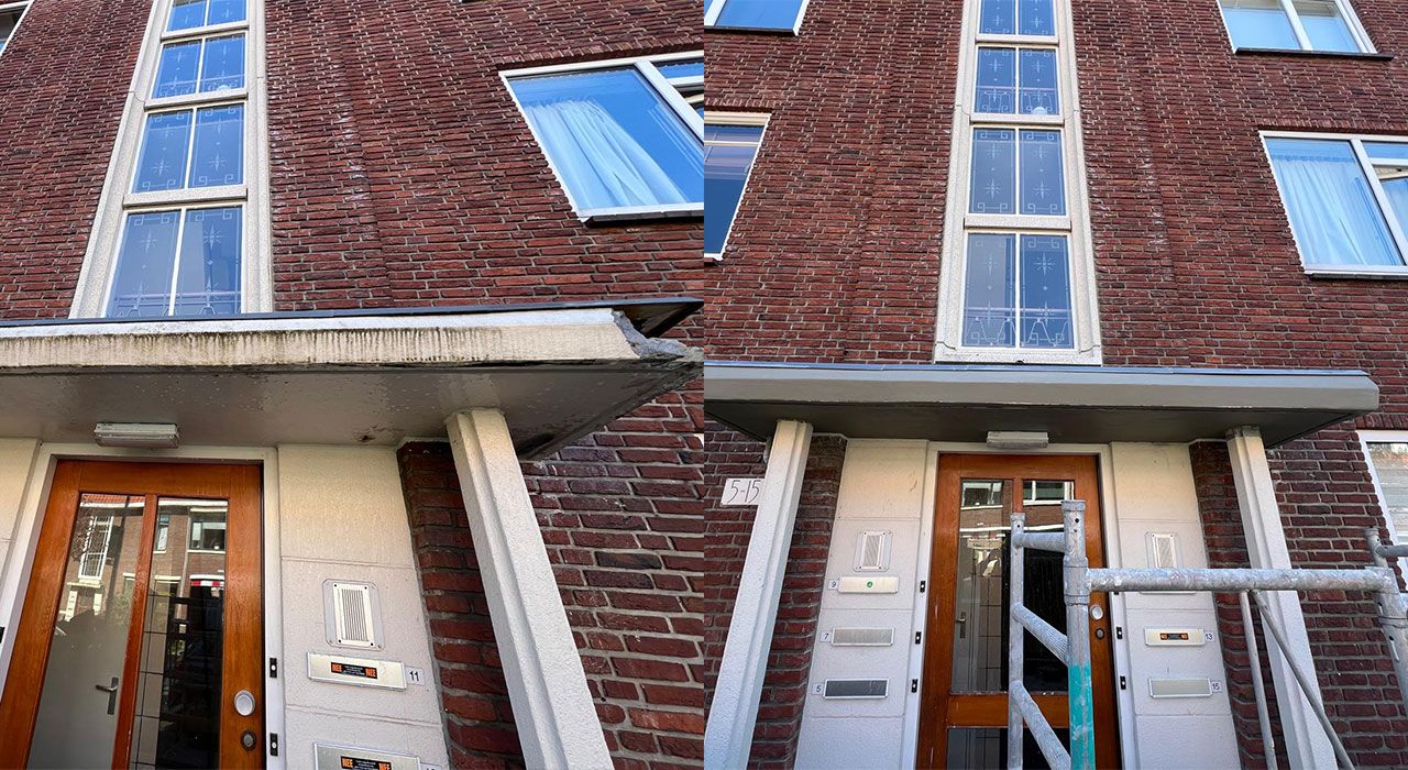 Betonreparatie van entreeoverkapping 