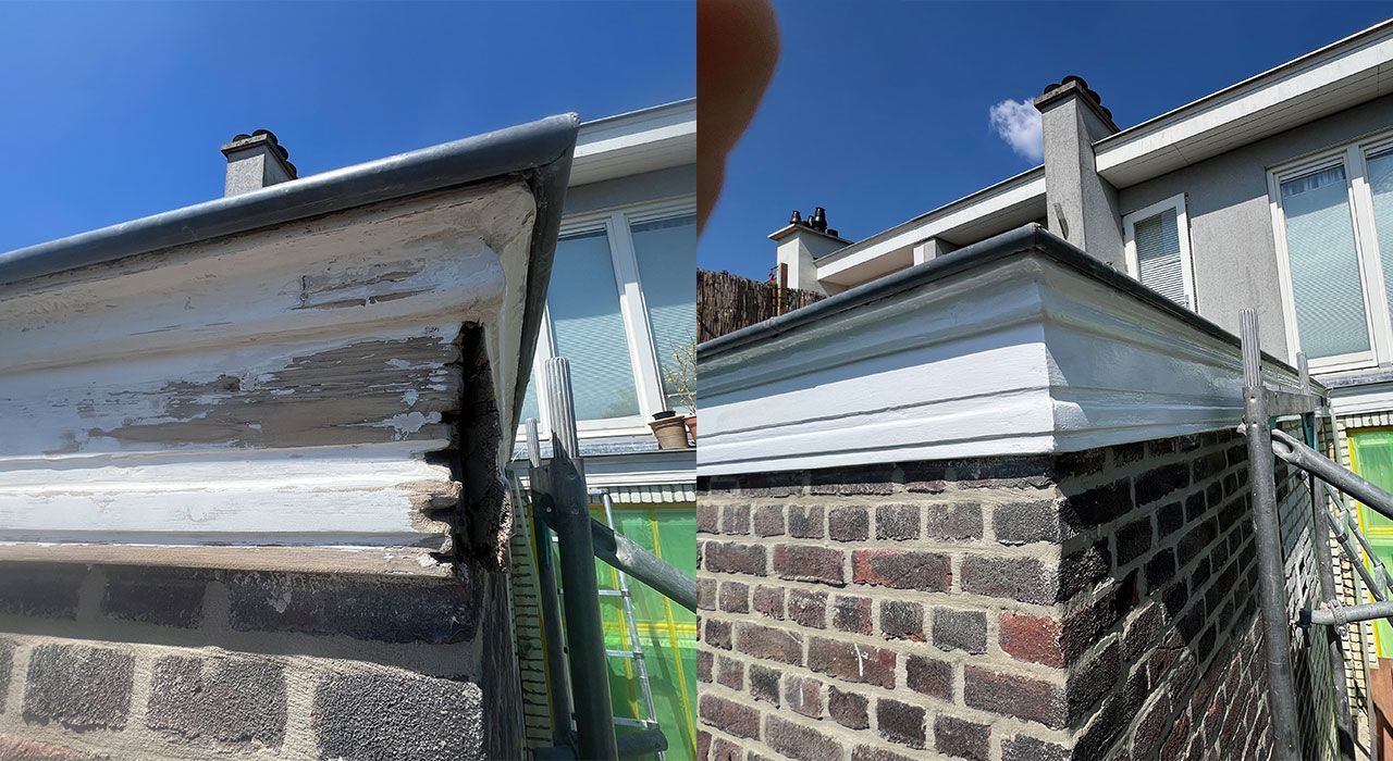 Herstel en schilderwerk houten geveldeel – dakrand 